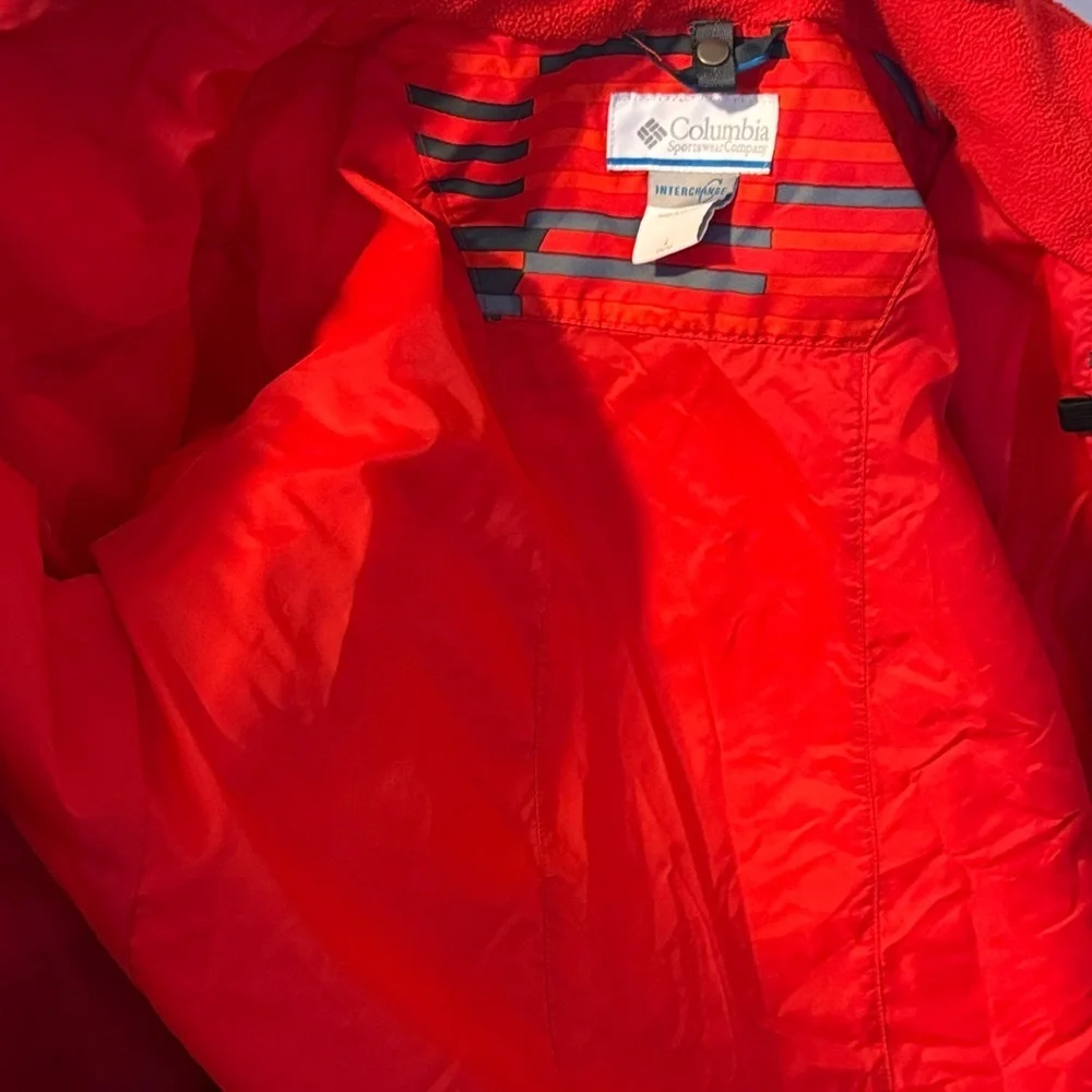 Columbia Red and Gray Striped Kids Waterproof Jacket